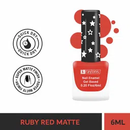 krayons Cute Super Matte Finish Gel Based Nail Enamel - 6ml - Ruby Red Matte 06 image 4