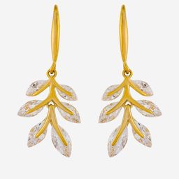 Kushal's Fashion Jewellery Gold-Plated Leaf Shaped Zircon Studded Drop Earrings-picture-23