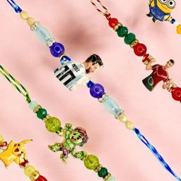 MEIRA JEWELLERY Boys Set Of 5 Cartoon & Beaded Thread Rakhi-23