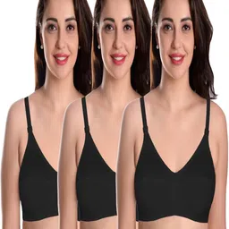 FEATHER LINE Women Pack of 3 Black Solid Non-Wired Bras-picture-1