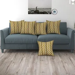 WISE HOME Set of 5 Brown & Yellow Rectangle Cushion Covers-picture-10