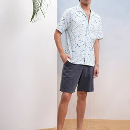 HIGHLANDER Men Cuban Collar Abstract Printed Relaxed Fit Casual Shirt-image-90