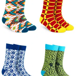 Dynamocks Men Pack Of 4 Printed Cotton Calf-Length Socks-46