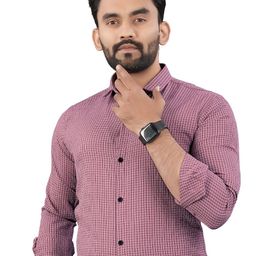 TERAXO Men Premium Spread Collar Micro Checked Slim Fit Formal Shirt-image-93