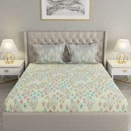 Raymond Home Yellow & Blue Geometric Cotton 120 TC Double Queen Bedsheet Set-2.24 mX2.54m-image-50