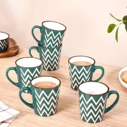 Nestasia Green & White Crafted Ceramics Textured Ceramic Glossy Cups Set of Cups and Mugs-50