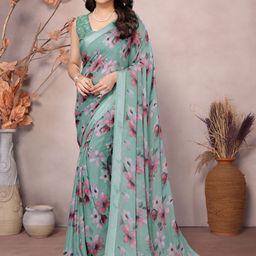 ODETTE Satin Printed Saree With Unstitched Blouse For Women-image-63