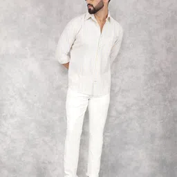 Crimsoune Club Men Smart Button-Down Collar Vertical Striped Cotton Slim Fit Casual Shirt-image-87
