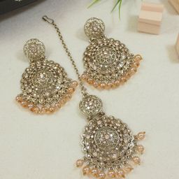 I Jewels Gold Plated Artificial Stones Studded And Beaded Jhumar Passa Head Jewellery-image-58