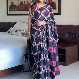 Mitera Tie and Dye Designer Block Print Saree image 4