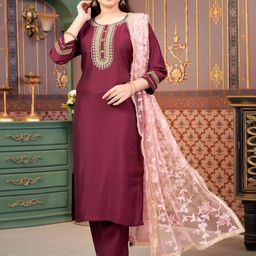 Aarika Girls Ethnic Motifs Embroidered Regular Sequinned Pure Silk Kurta with Trousers & With Dupatta-picture-50