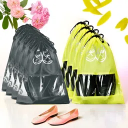 Aura Yellow & Grey 8 Pieces Printed Reusable Shoes Organisers-12