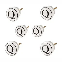 Indianshelf 6-Pcs White & Black Q Alphabet Printed Ceramic Knobs-18