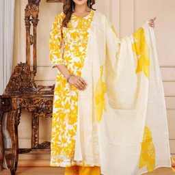 BAESD Women Floral Embroidered Regular Mirror Work Kurta with Trousers & With Dupatta-image-45