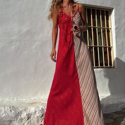Outzidr Women Striped Print A-Line Maxi Dress-image-61