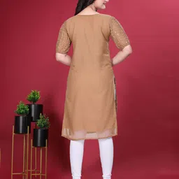 PARROT CREATION Floral Embroidered Sweetheart Neck Sequinned Straight Kurta image 5
