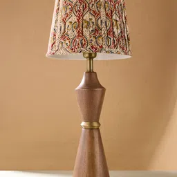 Fabindia Beige Printed Cotton Contemporary Bell Shaped Table Lamp-54