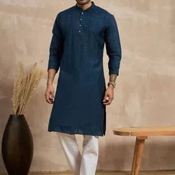 Anouk Geometric Embroidered Mandarin Collar Sequinned Straight Kurta-55