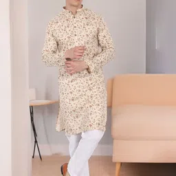 SKAVIJ Men Floral Printed Regular Pure Cotton Kurta with Pyjamas-46
