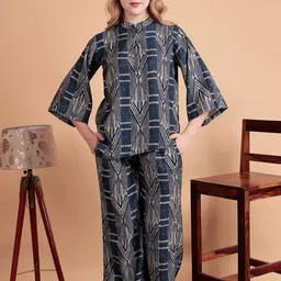 DARVI Swarna Weave Printed Mandarin Collar Top With Palazzo-41
