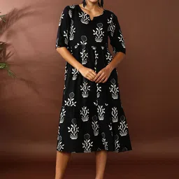 Jaipur Kurti Floral Printed A-Line Midi Ethnic Dress-picture-28