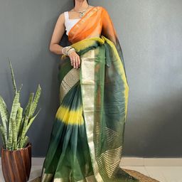 DIVASTRI Ombre Zari Organza Kanjeevaram Saree-image-48