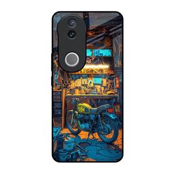 QRIOH Garage Guardian Printed Vivo V50 5G Glass Back Case Mobile Accessories-image-36