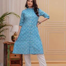 HERE&NOW Floral Printed Mandarin Collar A Line Kurta-image-43