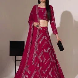 Fabcartz Embroidered Thread Work Semi-Stitched Lehenga & Unstitched Blouse With Dupatta-picture-37