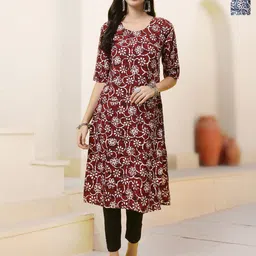 HERE&NOW Selection Of 2 Floral Printed Round Neck Straight Kurtas-picture-14