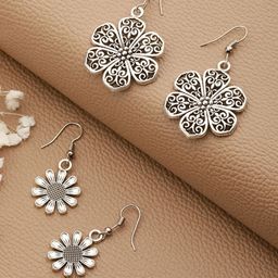 Jazz and Sizzle Set Of 2 Silver-Plated Floral Drop Earrings-26