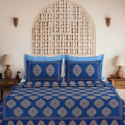 JAIPUR FABRIC Blue & Red Floral Printed 240 TC Cotton King Bedsheet Set 2.74 m x 2.74 m-image-81