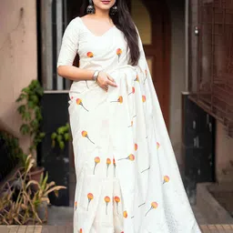 Peachmode Floral Printed Zari Pure Silk Banarasi Saree-image-54