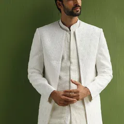KALPRAAG Embroidered Jodhpuri Blazer With shirt & Trouser Sherwani Set-image-67