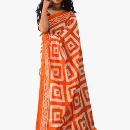 TROPWEAR Orange Pure CottonIkat Saree-picture-40