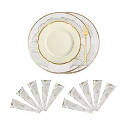 Aura Cream12-Pcs Ginko Leaf-Patterned Heat-Resistant Leather Round Table Placemats-image-54