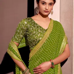 KALINI Leheriya Printed Sequinned Pure Georgette Leheriya Saree-9