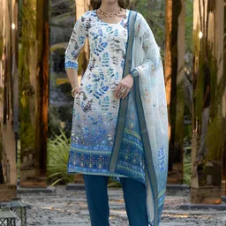 Siya Fashion Floral Printed Thread Work Straight Kurta With Trousers And Dupatta-17