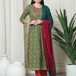 Rajnandini Women Floral Printed Regular Pure Cotton Kurta with Trousers & With Dupatta-picture-13