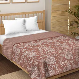 CHICERY Brown & White Floral Printed 210 GSM Pure Cotton AC Room Double Bed Dohar-image-31