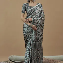 Anouk Bagh Poly Crepe Block Print Saree-11