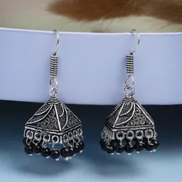 Anouk German Silver Plated Artificial Beaded Oxidised Dome Shaped Jhumkas-30