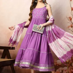 Stylum Floral Embroidered Tiered Fit and Flared Ethnic Dresses With Dupatta-image-28