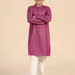 KISAH Boys Geometric Printed Thread Work Kurta with Pyjama image 5