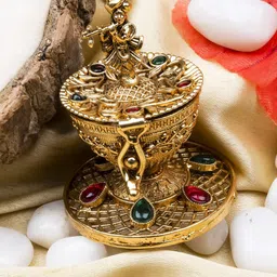 StileAdda Gold Plated Lord Engraved Kumkum Box-image-87