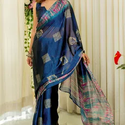 KALINI Tie and Dye Poly Chiffon Block Print Saree image 3