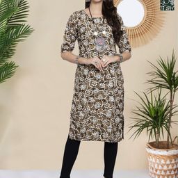 HERE&NOW Selection Of 2 Floral Printed Round Neck Straight Kurtas-image-13