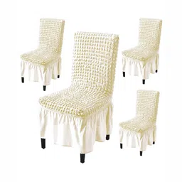 HOKIPO Cream 4 Pieces Textured Stretchable Chair Covers With Frill-image-30