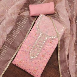 DIVASTRI Floral Embroidered Sequinned Organza Unstitched Dress Material-picture-38