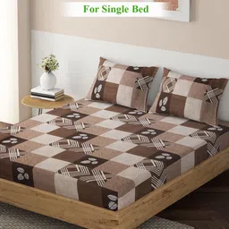 HOKIPO Brown & Coffee Brown Geometric 140 TC Queen Bedsheet with 2 Pillow Covers-image-6